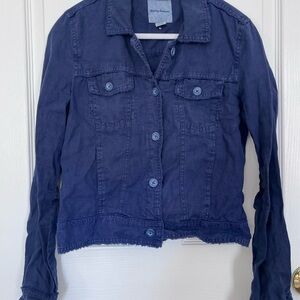 Tommy Bahama Navy Blue Button-Front Linen Jacket